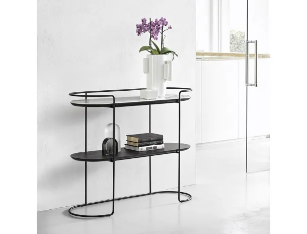 Mobile ingresso Consolle Piper in acciaio con ripiano in cuoio di Bontempi