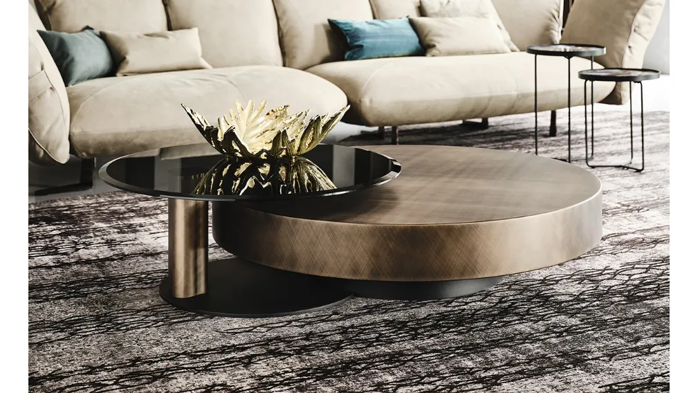 Tavolino rotondo con top in legno verniciato Brushed Grey Arena di Cattelan Italia