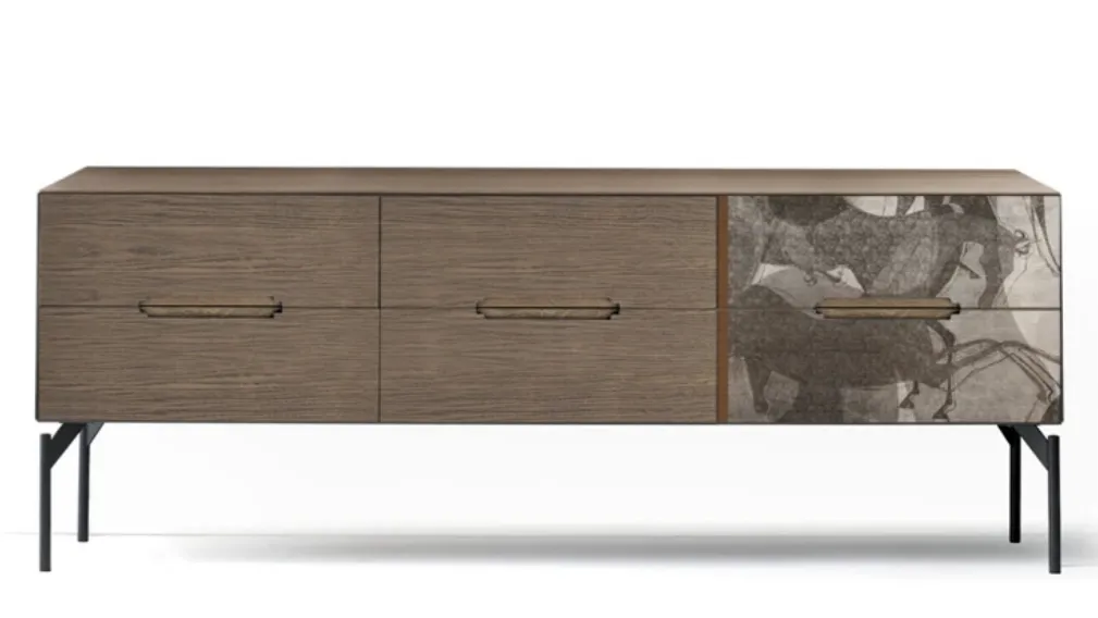 Comò Icon's 102 Iliade V05 in legno con stampa decorativa di Devina Nais