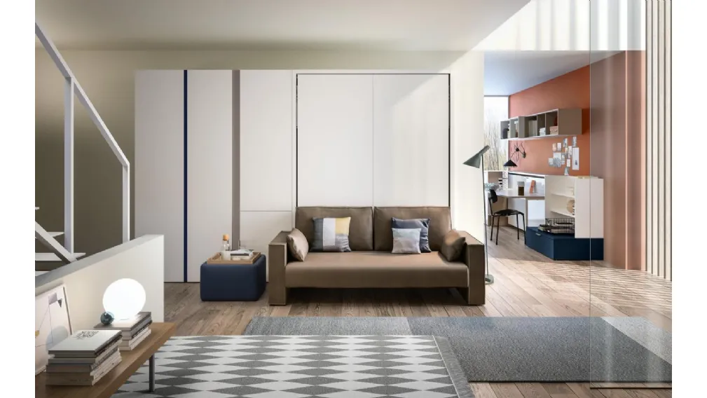 Letto a scomparsa trasformabile Living 13 chiuso con divano integrato lineare Penelope 2 Sofa di Clei