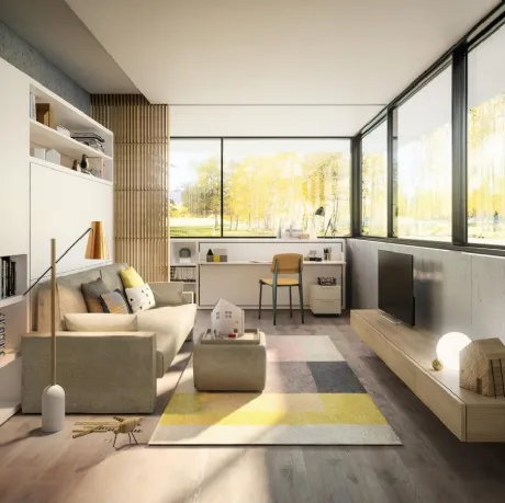 Letto a scomparsa trasformabile chiuso Living 16 con divano lineare Circe di Clei