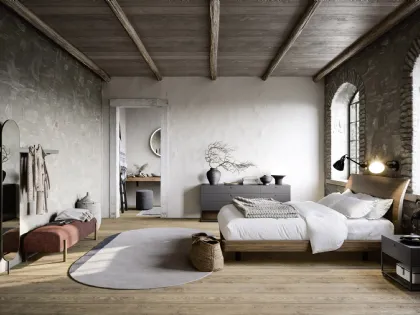 Letto in melaminico Noce con testiera arcuata Bend di Novamobili
