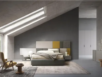 Letto sommier Tetris con testiera boiserie in tessuto imbottito di Mobilgam