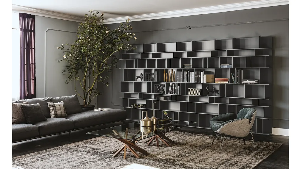 Libreria a muro in MDF laccato grigio Wally di Cattelan Italia