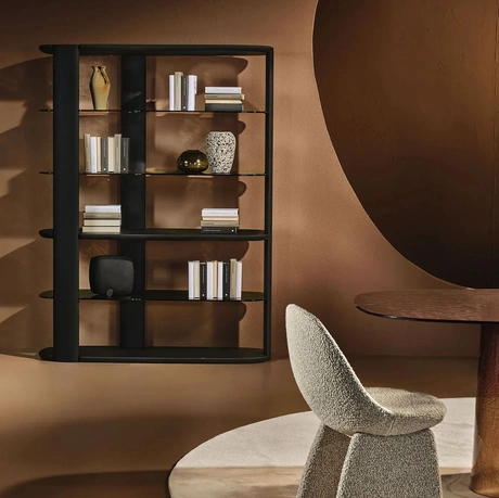 Libreria in legno massello Inlay con ripiani in legno e vetro cotto di Nature Design