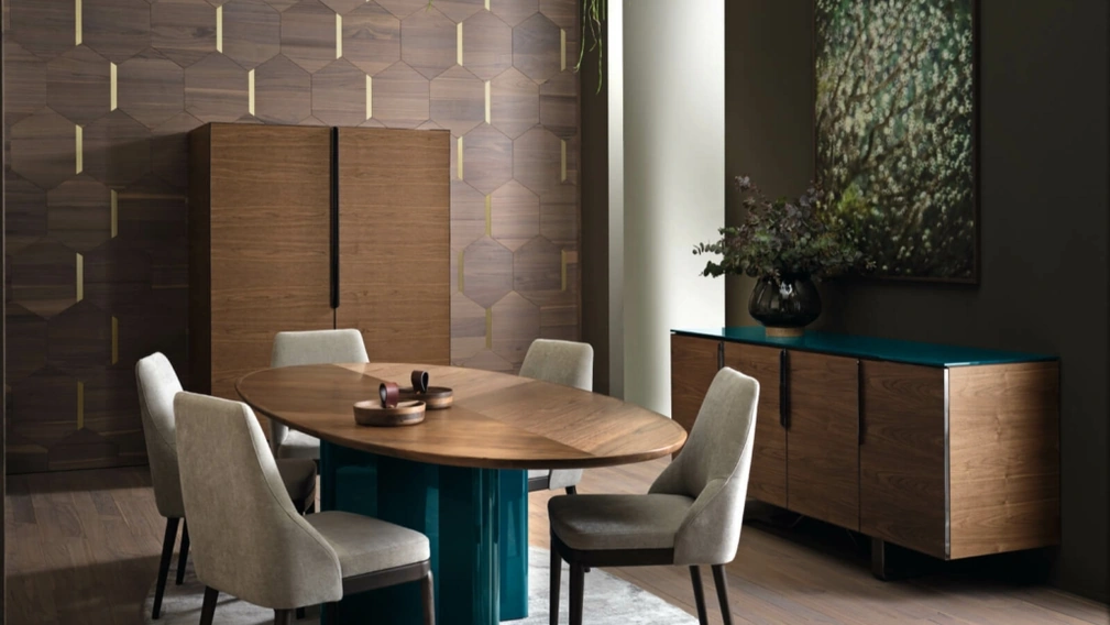 Madia Principe MP420L in noce americano con inserti in metallo e top in laccato lucido di Arte Brotto