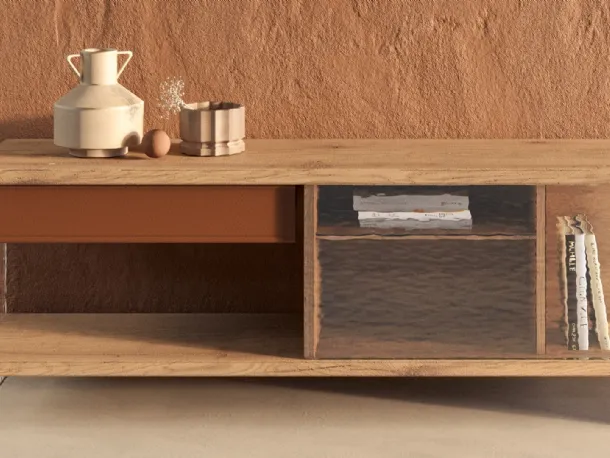 Madia in legno secolare e vetro cotto River di Nature Design