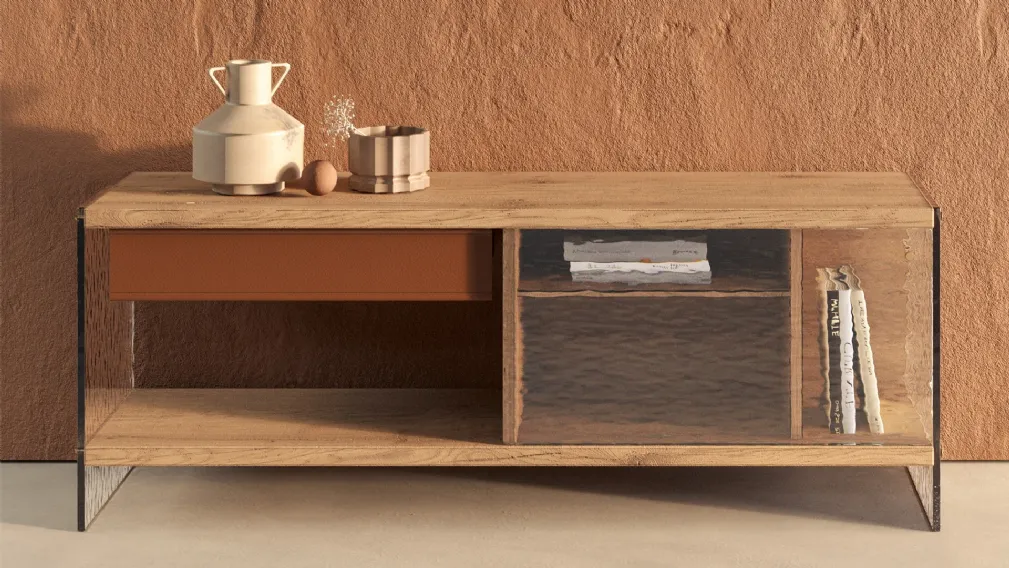 Madia in legno secolare e vetro cotto River di Nature Design