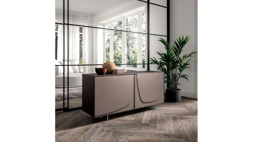 Madia Trilogy Duo a due ante rivestite in pelle Moka di Ozzio