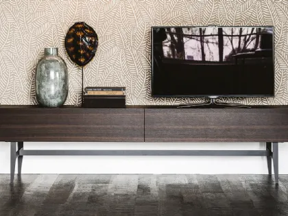 Mobile Porta Tv Horizon in legno di Rovere bruciato con top in cristallo di Cattelan Italia