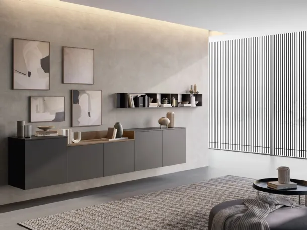 Mobile sospeso Living Time in laccato opaco di Arredo3