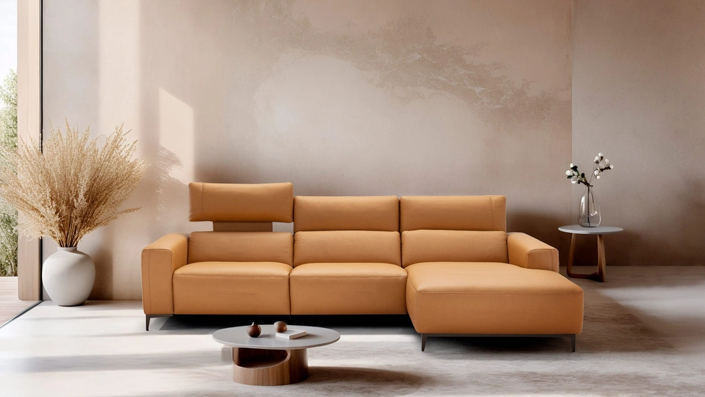 Divano relax in pelle con penisola Bertè di Franco Ferri