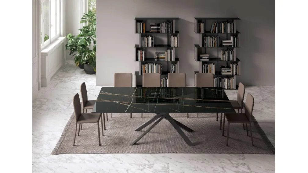 Tavolo allungabile 4x4 in Marble Glass di Ozzio