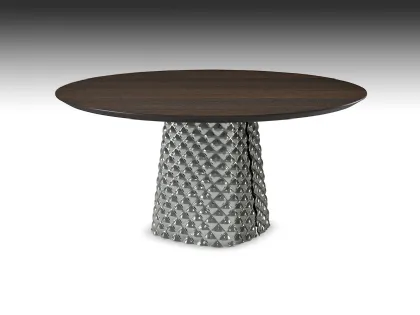 Tavolo con base in cristallo specchiato e piano in legno Atrium Wood Round di Cattelan Italia