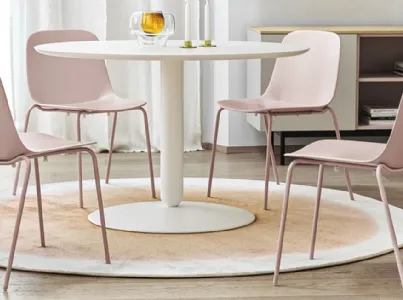 Tavolo rotondo con piano in legno laccato Bianco e base in metallo Balance di Calligaris