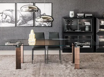 Tavolo allungabile in vetro con gambe in legno di noce Daytona di Cattelan Italia
