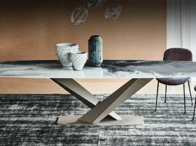 Tavolo con piano in cristallo con stampa artistica decorativa Stratos Crystalart di Cattelan Italia