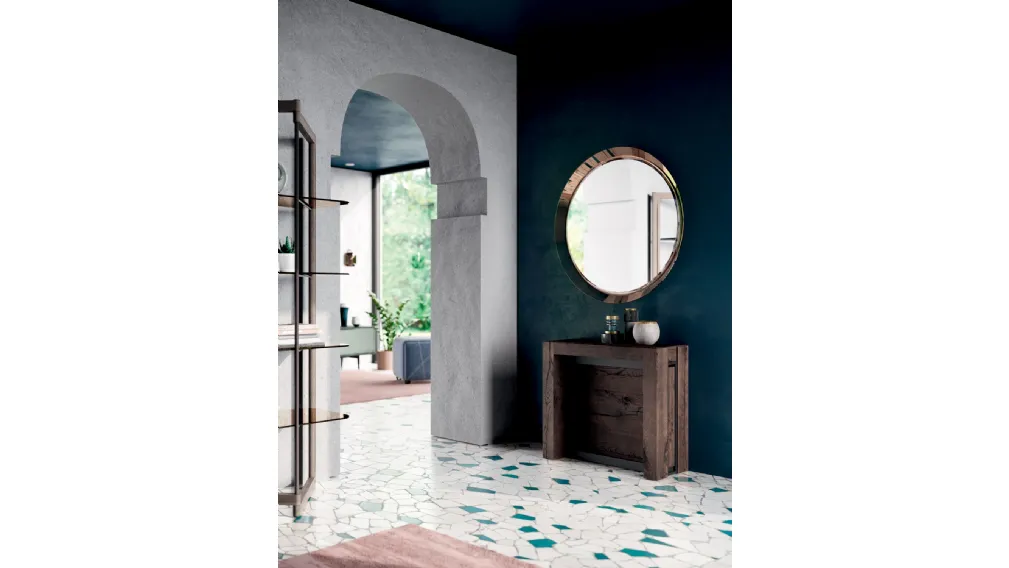 Consolle A4 allungabile in Rovere e metallo dotata di 4 prolunghe incorporate nella struttura di Ozzio