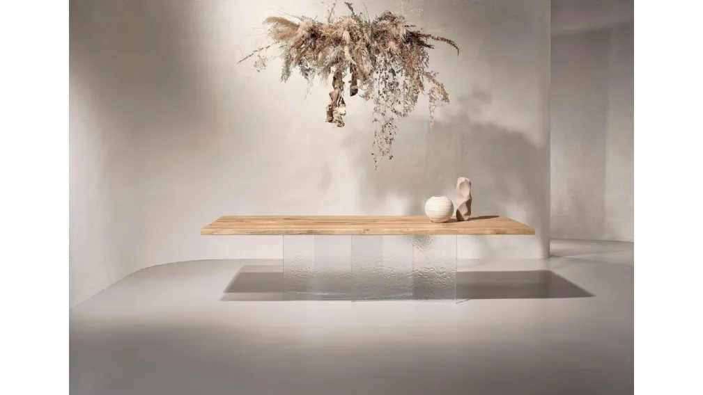 Tavolo Fontana in legno secolare e vetro di Nature Design