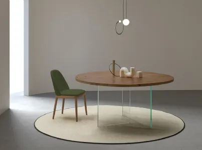 Tavolo Smart Rotondo con piano in legno e base in vetro trasparente di Devina Nais