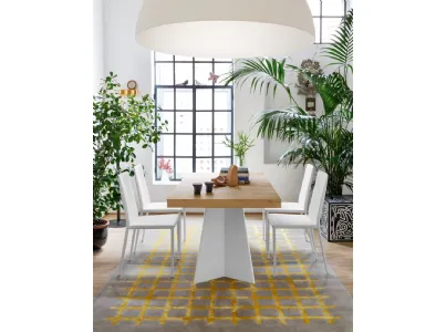 Tavolo allungabile in nobilitato rovere naturale con base in metallo bianco opaco Wings di Connubia