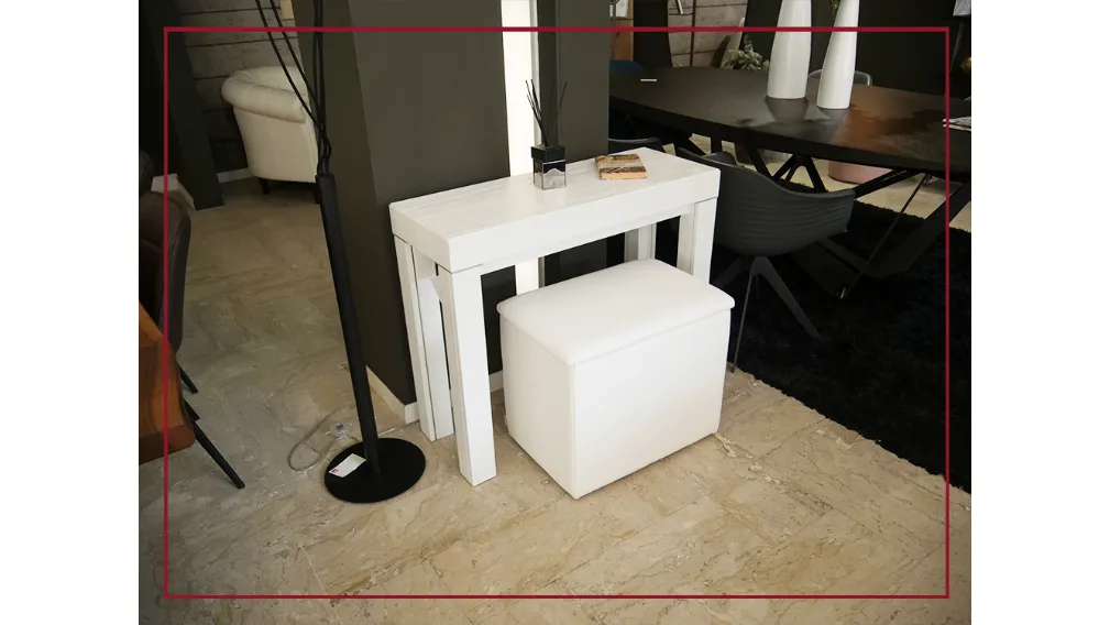 CONSOLLE ALLUNGABILE BIANCA CON POUF MONTARULI DESIGN SCONTATA SAN GIORGIO IONICO SALDI OUTLET ARREDAMENTO TARANTO BLACK FRIDAY