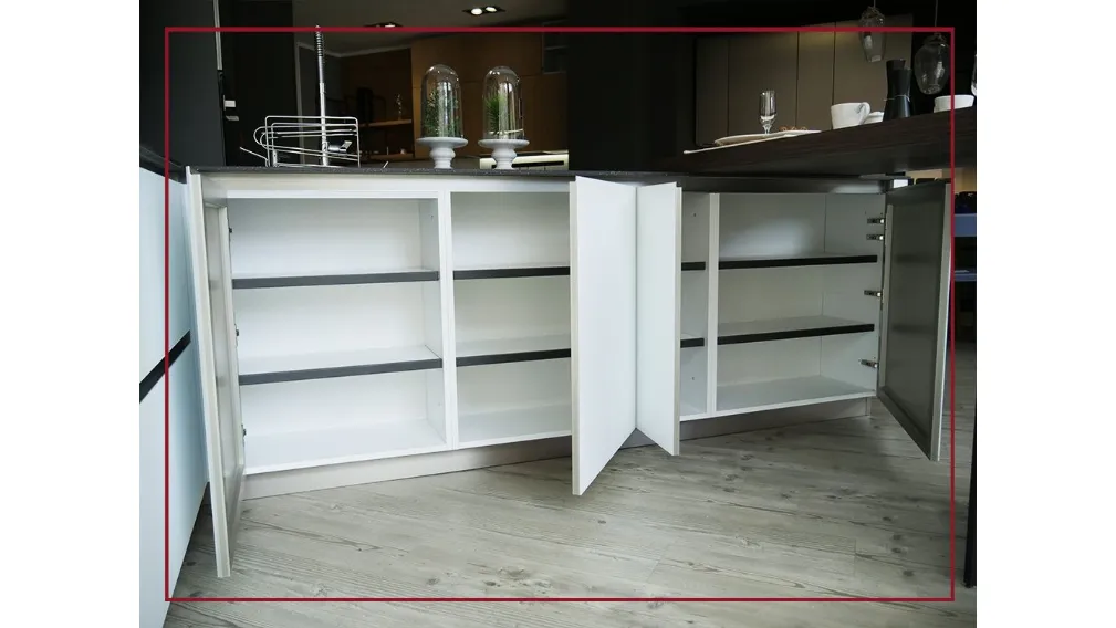 cucina arredo3 modello glass2.0 con piano snack in vetro legno melaminico elettrodomestici completi casarredo caiazzo taranto saldi outlet san giorgio ionico promozioni cucine moderne