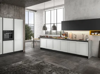 Cucina Classica lineare in Pet opaco Bianco, pensili in laccato Nero e top in laminato Grigio Frame di Arredo3