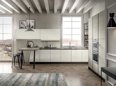 Cucina Moderna in laccato lucido e laminato Rovere Atalanta con penisola Cloe di Arredo3