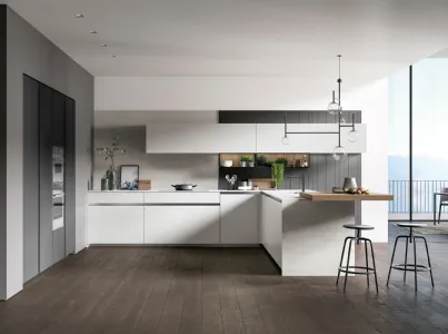 Cucina Moderna Glass 2 0 01 con penisola di Arredo3