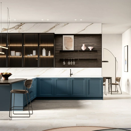 Cucina Moderna con penisola Meg 01 in laccato e laminato di Arredo3