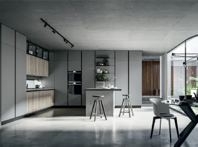 Cucina Moderna Round con Isola in laminato Rovere grano e Pet Selenio Matt di Arredo3