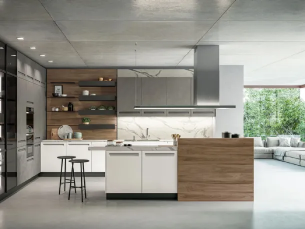 Cucina Moderna con isola Tekna 01 in pet e laminato di Arredo3