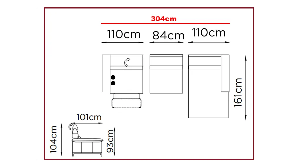 Divano componibile dal design dalle linee morbide e dallo stile contemporaneo. Ha gambe in metallo ei suoi moduli possono essere fissi, con poggiatesta regolabile o con relax elettrico. Rivestito in pelle di alta qualità.  CUSCINI IN OMAGGIO  MISURE: L304