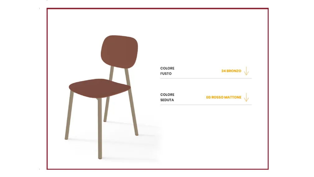 Sedia in tubolare tondo con copertura del fissaggio schienale in tecnopolimero. Sedia dallo stile dinamico e originale, che arreda con ironia e leggerezza sia gli spazi della casa che spazi pubblici come bar, pub e ristoranti. Struttura in tubolare tondo 