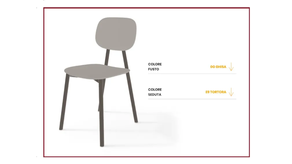 Sedia in tubolare tondo con copertura del fissaggio schienale in tecnopolimero. Sedia dallo stile dinamico e originale, che arreda con ironia e leggerezza sia gli spazi della casa che spazi pubblici come bar, pub e ristoranti. Struttura in tubolare tondo 