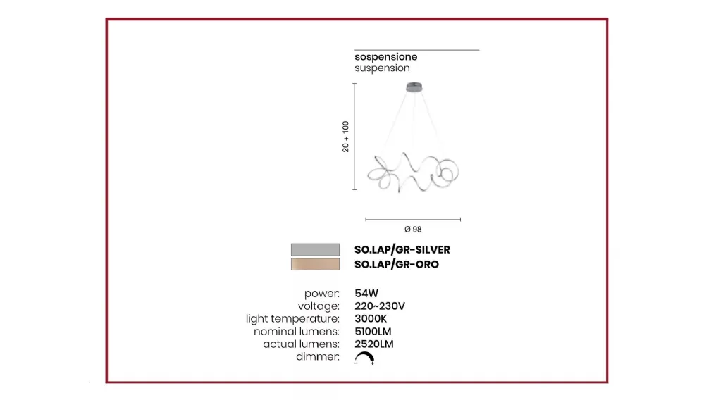 Collezione LED dimmerabile in metallo verniciato a polvere e diffusore in silicone. Cavetti regolabili in lunghezza. Disponibile in due colori.