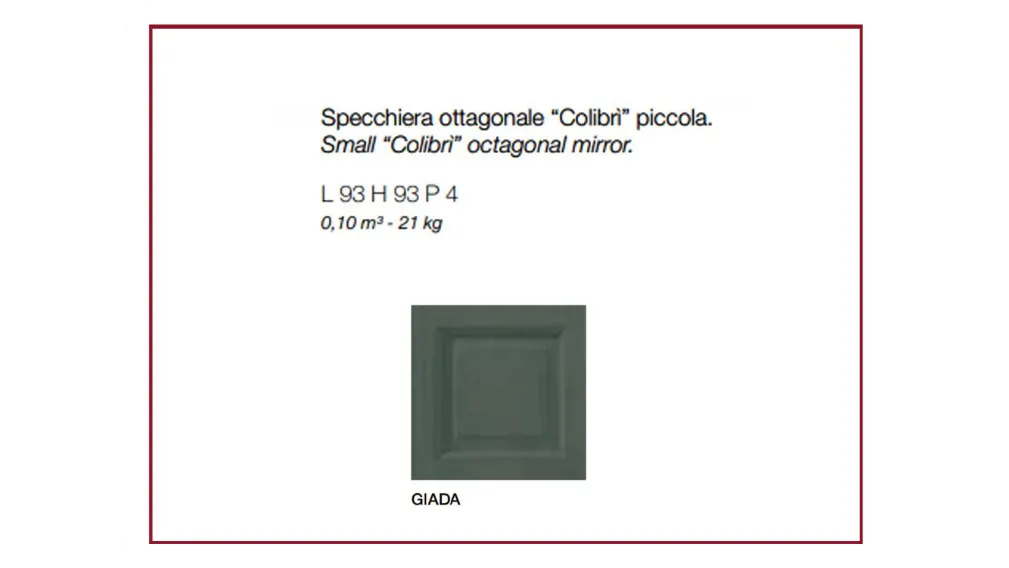  Scheda informativa del prodotto Specchiera “Colibrì” con struttura in rovere materico. Dal design giovane e raffinato lo specchio Colibri è realizzato in rovere con elementi di rovere massello  MISURE L. 93 / H. 93 / Pr. 4