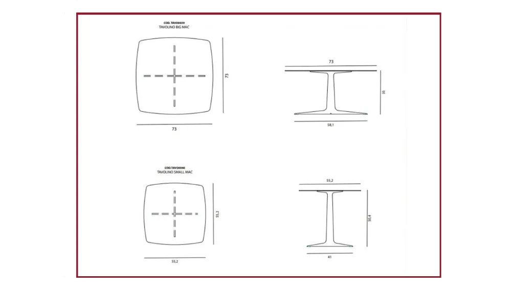 Scheda informativa del prodotto STRUTTURA In metallo da mm 4 con finitura in vernici a polvere epossidica DISPONIBILI : 2 BIG e 2 SMALL MISURE: BIG: L73 X P73 X H35CM SMALL: L55 X P55 X H50CM PREZZI MAC SMALL: €310 COLORI DISPONIBILI IN PRONTA CONSEGNA: b