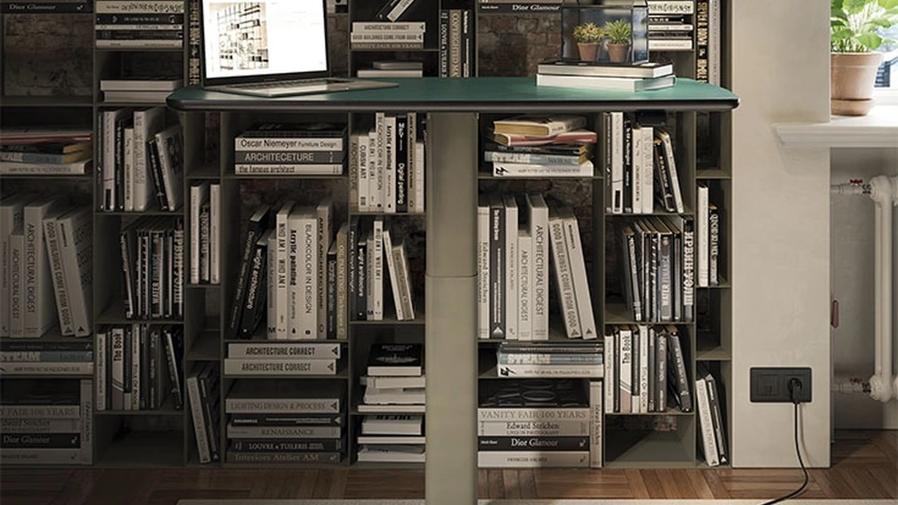Scrivania Operativa in pelle e metallo Runner Leather di Cattelan Italia